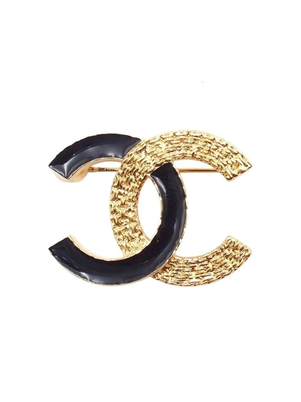 Chanel Brooch Gold Black Metal CC Logo Costume